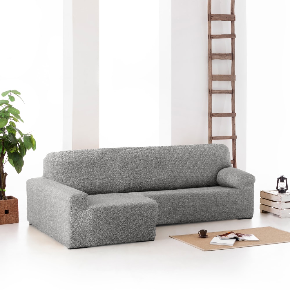 Housse de canapé en l gauche extensible gris clair 250 - 360 cm — vue 3