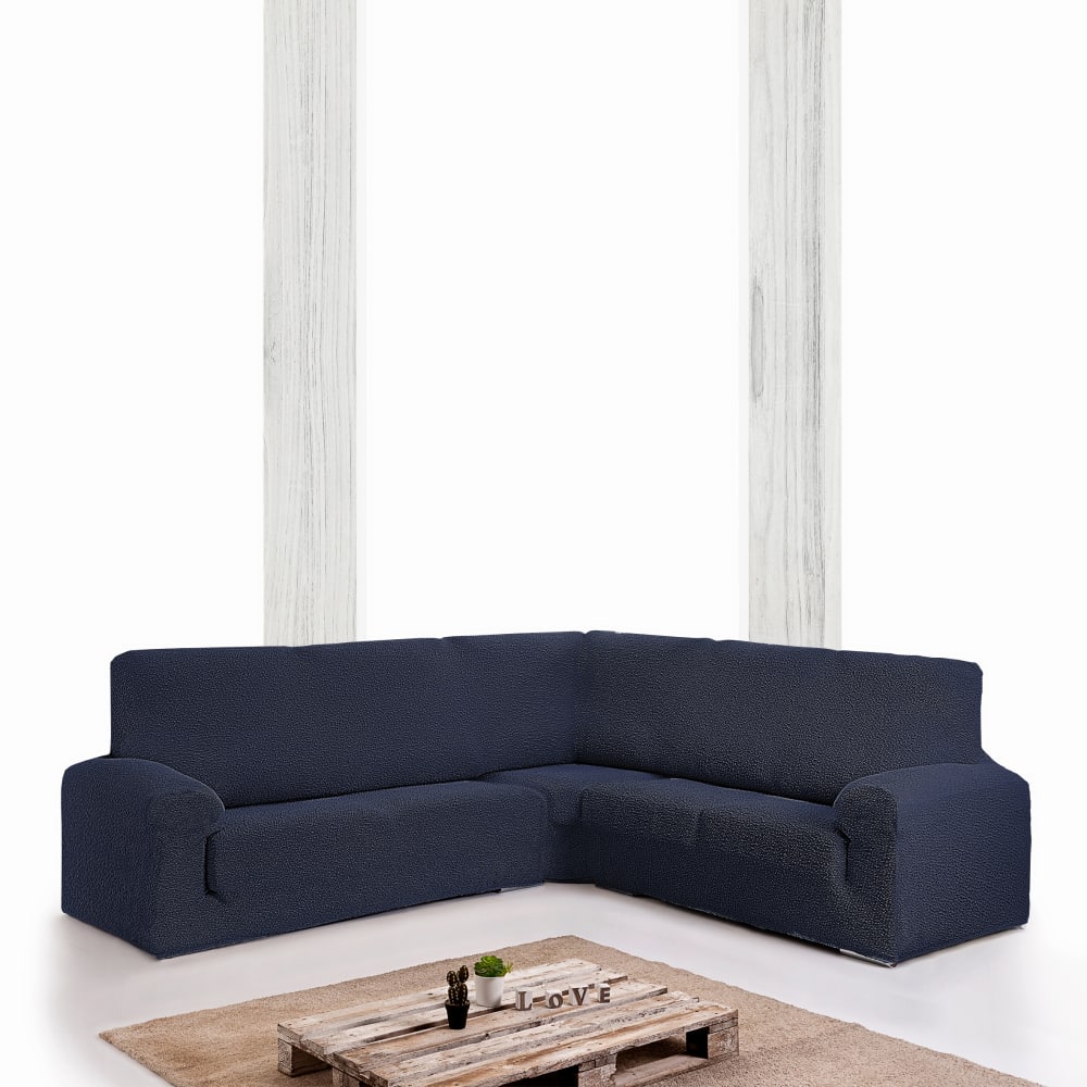 Funda de sofá rinconera 3+1 elástica azul 450 cm - Maisons du Monde