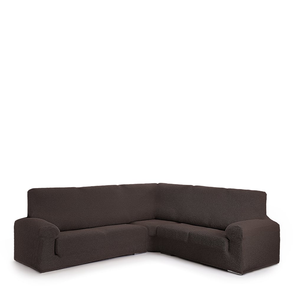 Funda de sofá rinconera 3+1 elástica marrón 450 cm