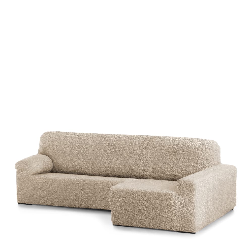 Housse de canapé en L droite extensible beige 250 - 360 cm