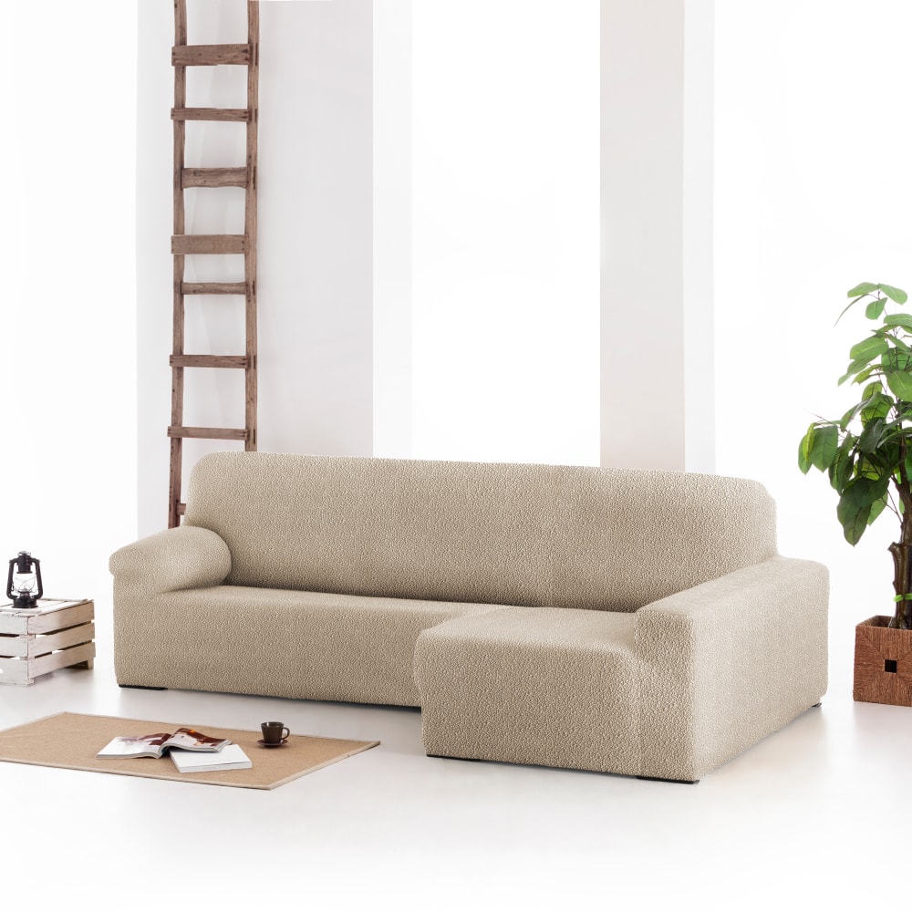 Funda de sofá chaise longue elástica derecha beige 250 - 360 cm - Maisons du Monde