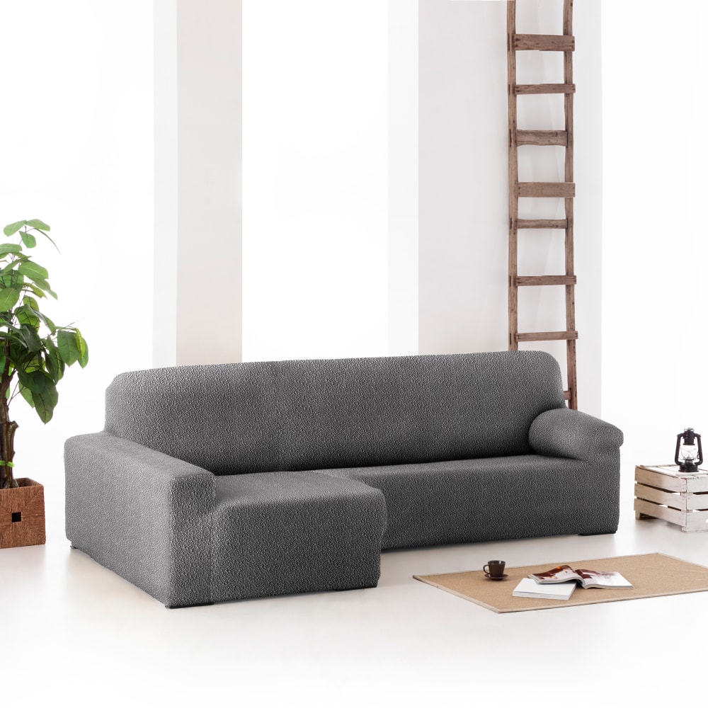 Funda de sofá chaise longue elástica izq gris oscuro 250 - 360 cm - Maisons du Monde