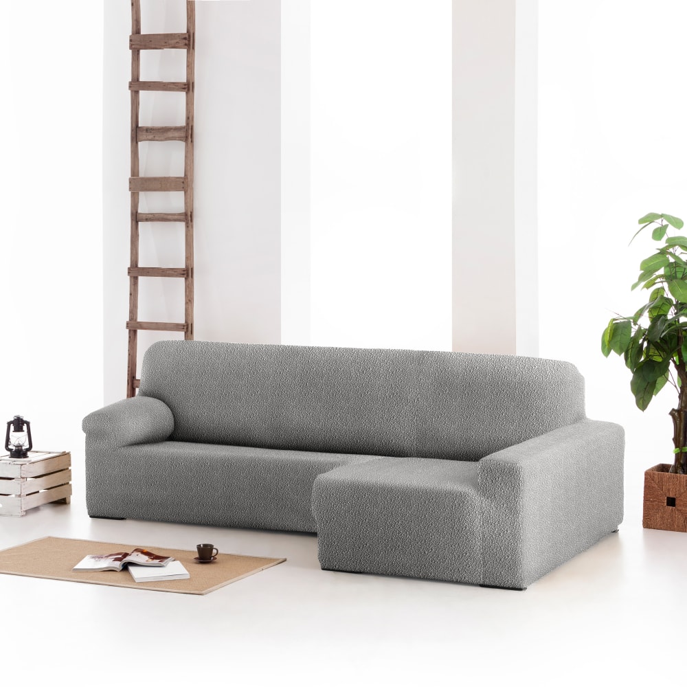 Funda de sofá chaise longue elástica derecha gris claro 250 - 360 cm - Maisons du Monde