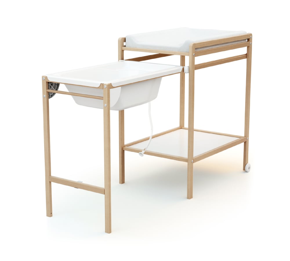 Table à langer avec baignoire en bois hêtre verni (At4) - Image 1