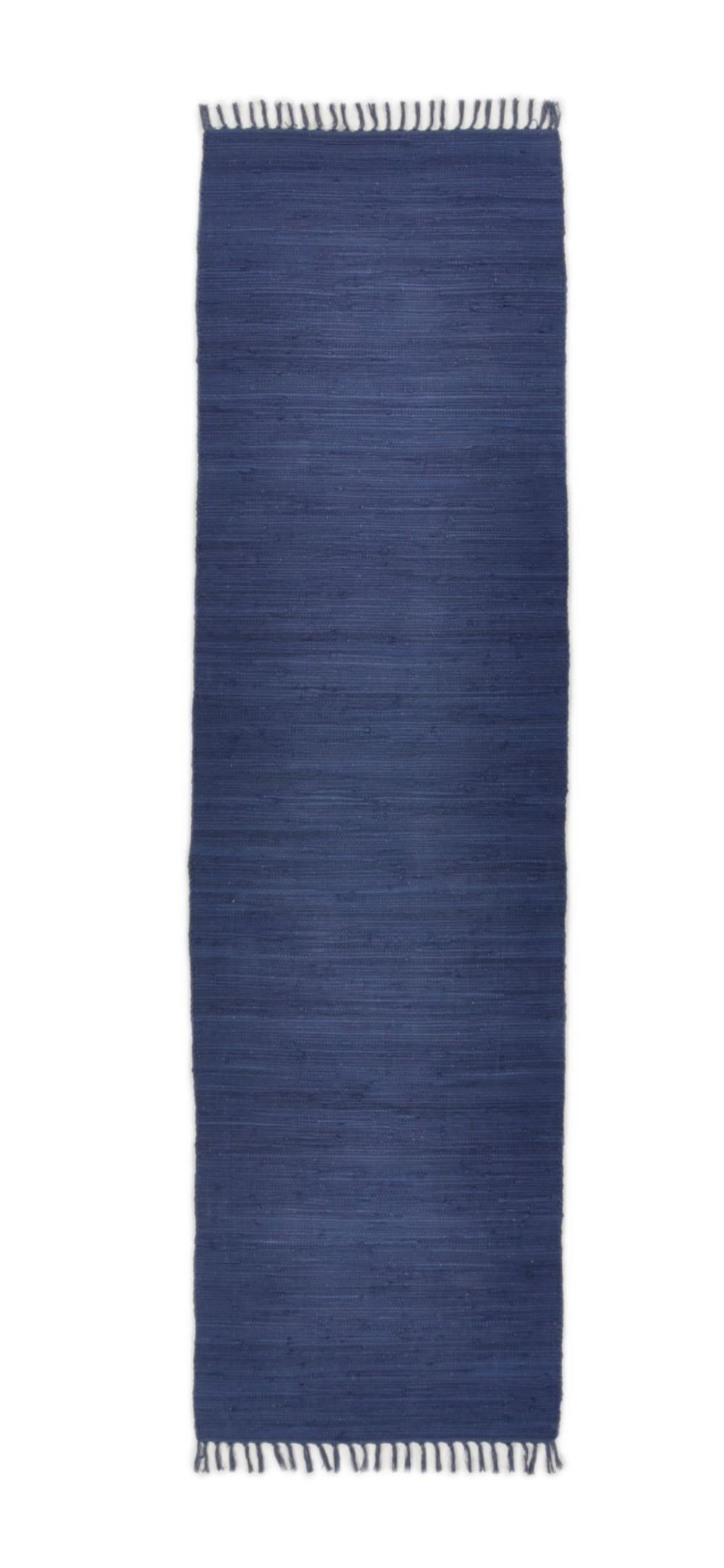 THEKO Tapis réversible en coton - tissé à la main - Bleu foncé 70x250 style contemporain Bleu
