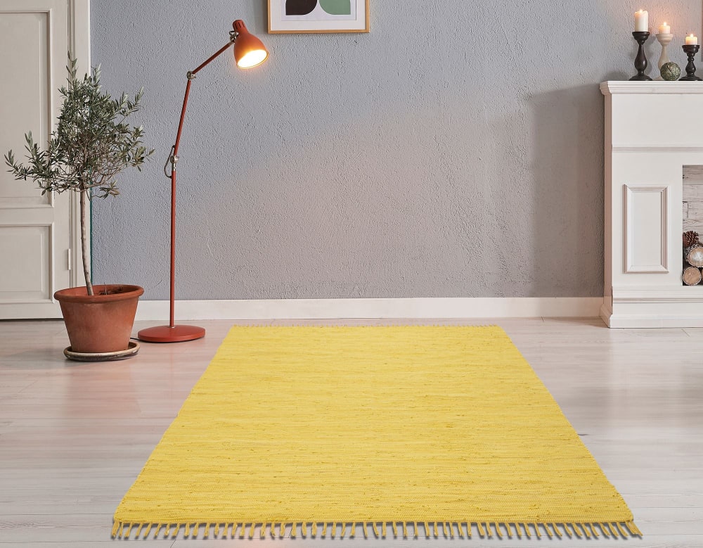 Tapis réversible en coton - tissé à la main - Jaune 40x60 — vue 3