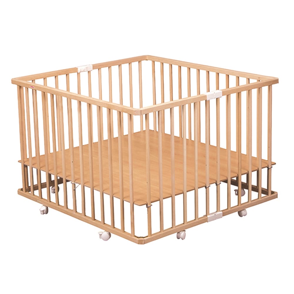Parc bébé carré pliant en bois naturel vernis 92x98x67 cm
