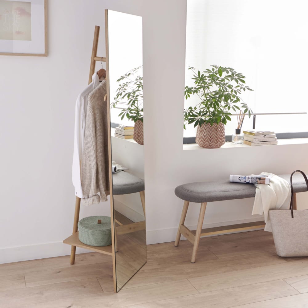 Portant vêtements miroir en bois 45x160cm