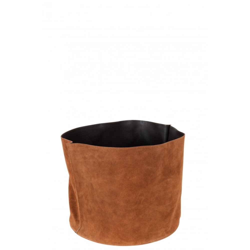 Panier de rangement rond bas cuir marron