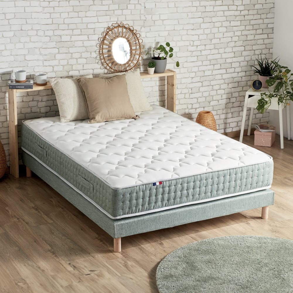 Ensemble matelas ressort 7 zones sommier vert 140x190