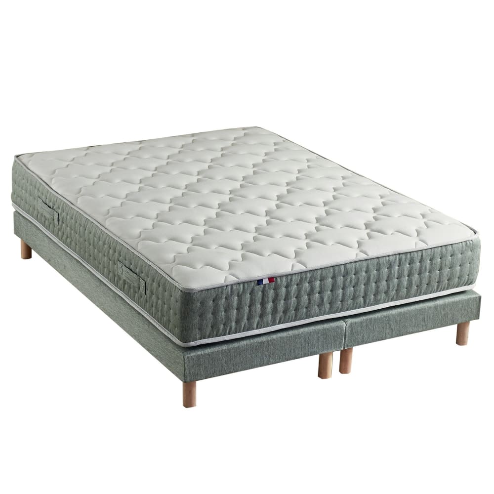 Ensemble matelas ressort 7 zones sommier vert 160x200
