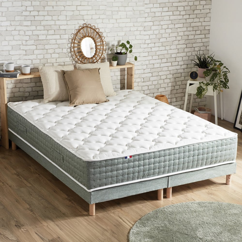 Ensemble matelas ressort 7 zones sommier vert 160x200