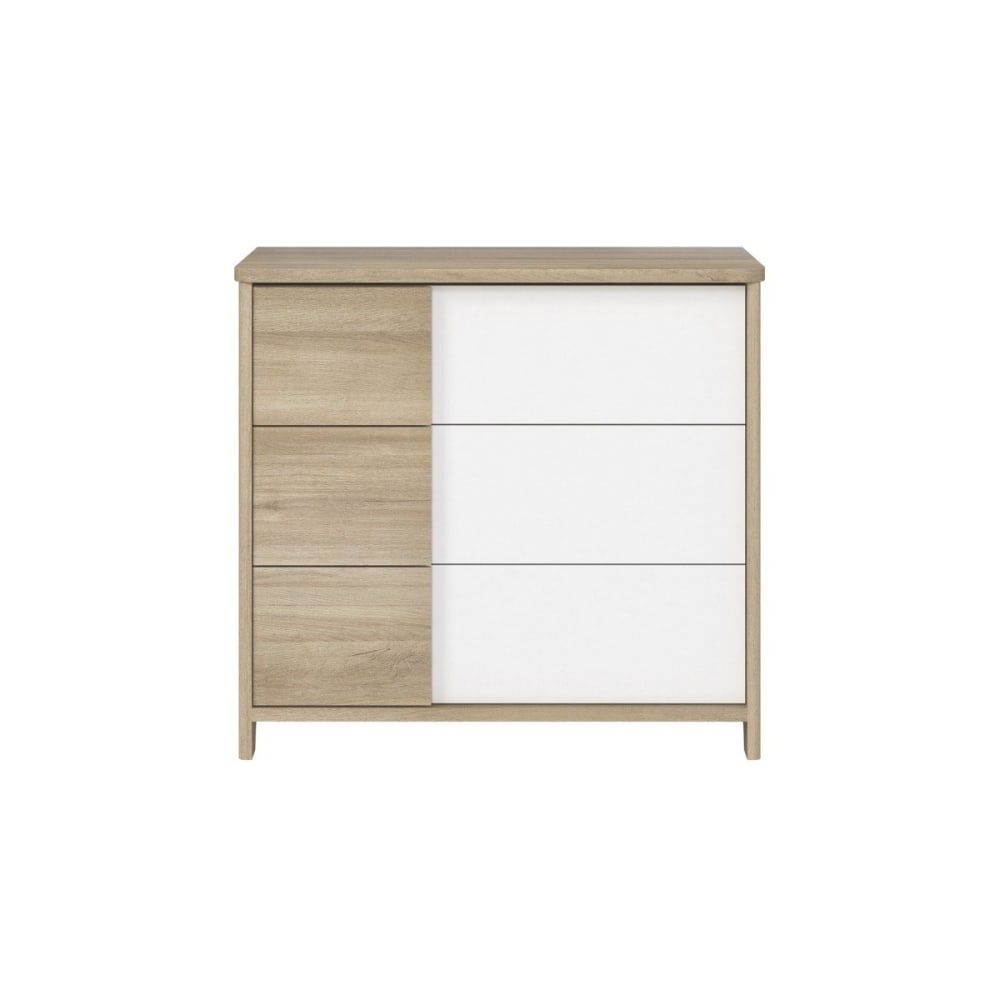 Commode 3 tiroirs décor bois et blanc Bébé - 95 x H91cm