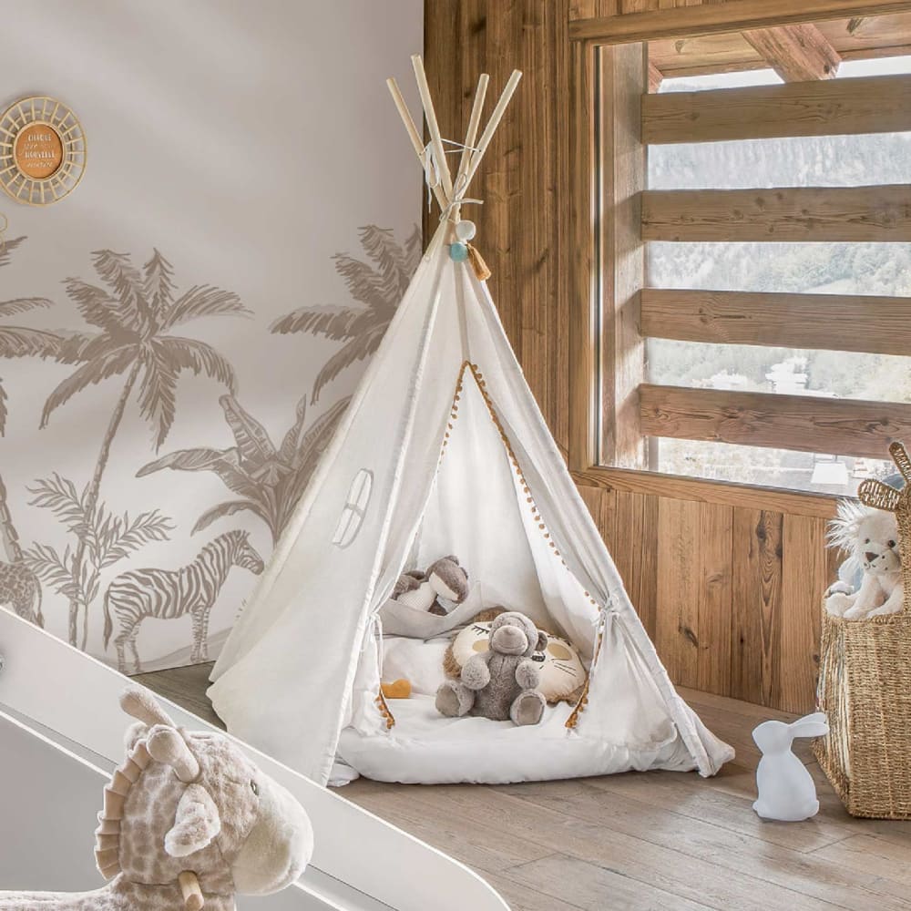 Tipi enfant à pompons ronds beige 120x120x160 (Home Maison) - Image 2