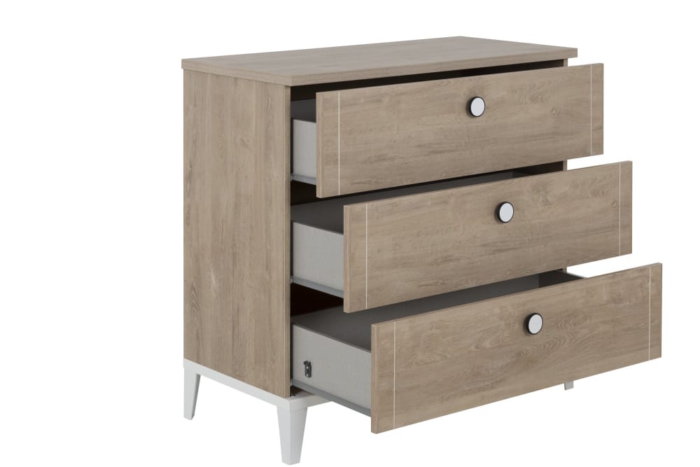 Commode 3 tiroirs effet bois chêne blondblanc douceur & sécurité - Maisons du Monde