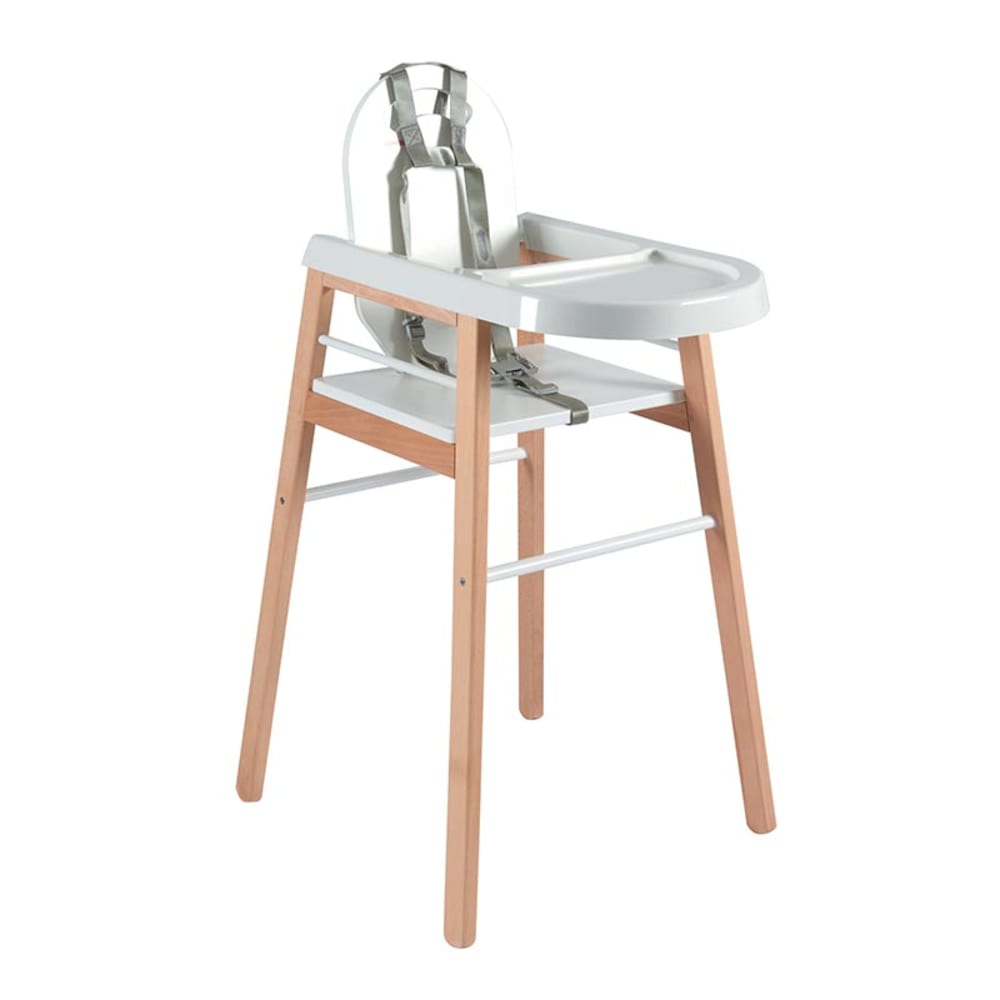 Chaise haute style scandinave en bois massif bicolore blanc