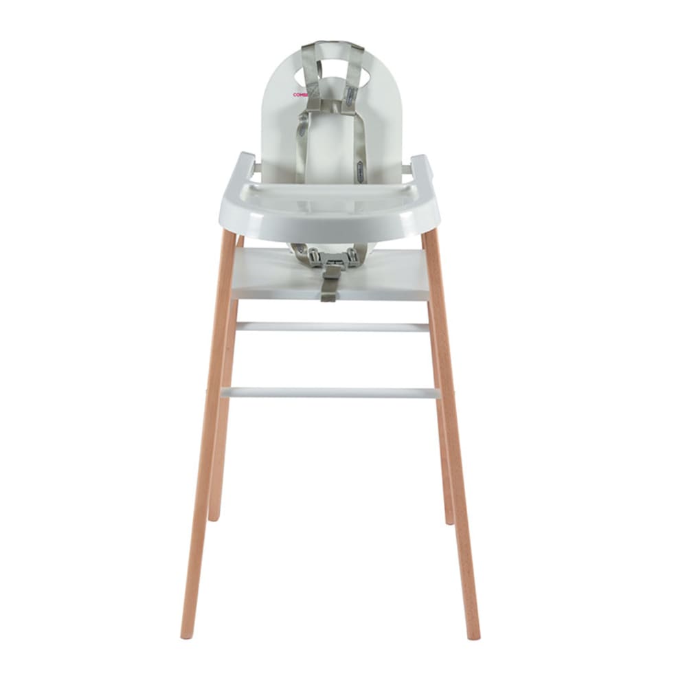 Chaise haute style scandinave en bois massif bicolore blanc