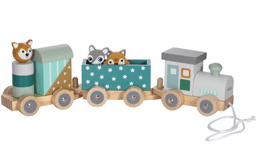 Kindsgut Petit train les animaux du zoo étoiles Bleu Bois - 36x12x7cm