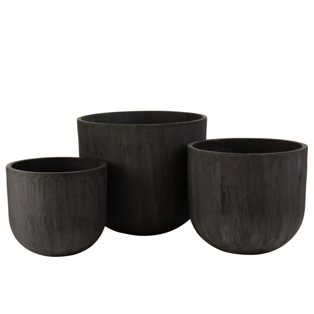 Lote de 3 macetas redondas de cerámica negra h. 33 a 46 cm - Maisons du Monde