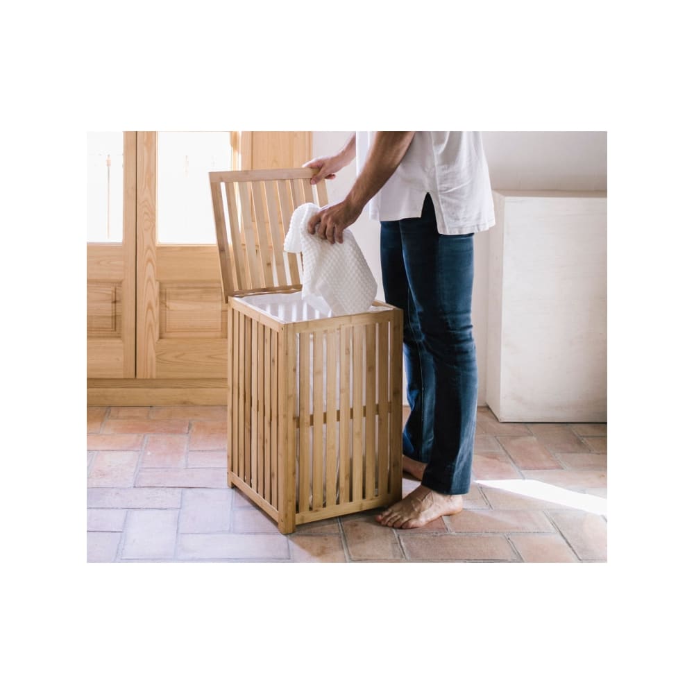 Panier à linge en bambou avec sac intérieur amovible — vue 4