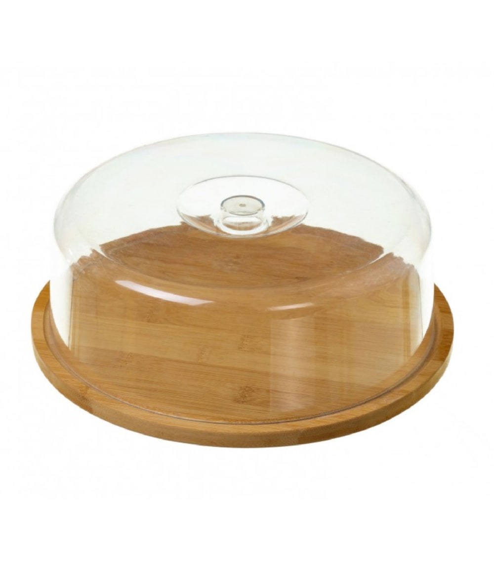 Plateau fromage bambou rond et cloche acrylique