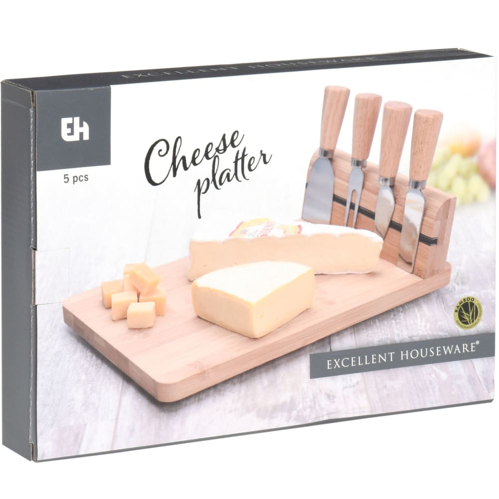Plateau à fromages en bambou et ses 4 couteaux de service - Maisons du Monde