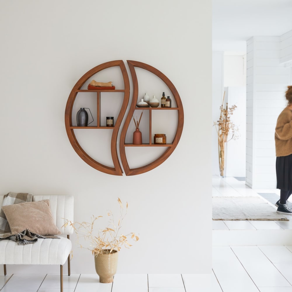 Tikamoon Wandregal aus massivem Teak style exotic Beige Holz