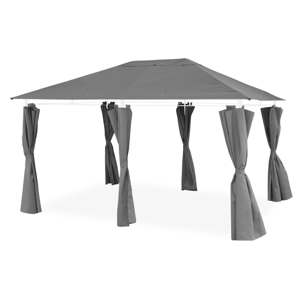 Ensemble complet toile de toit et rideaux gris pour tonnelle 3x4m