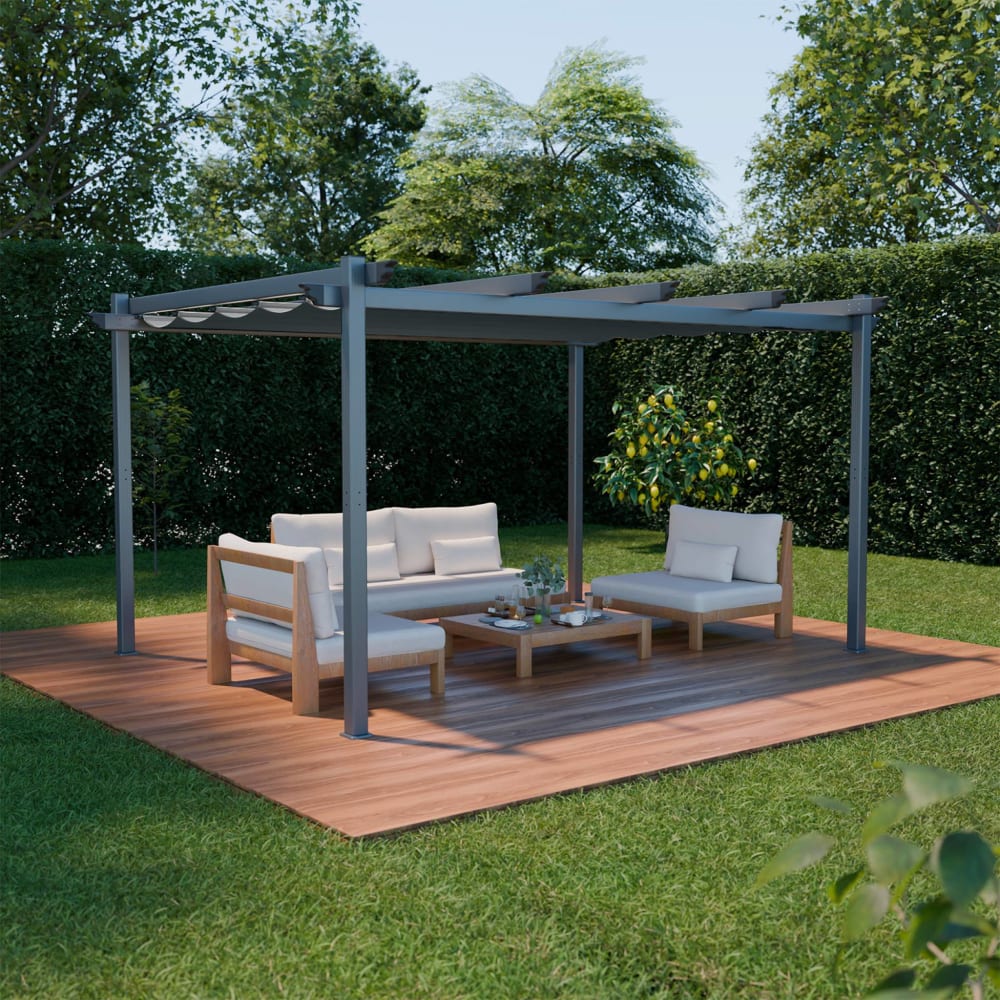 Tente de jardin, pergola aluminium 3x4m grise