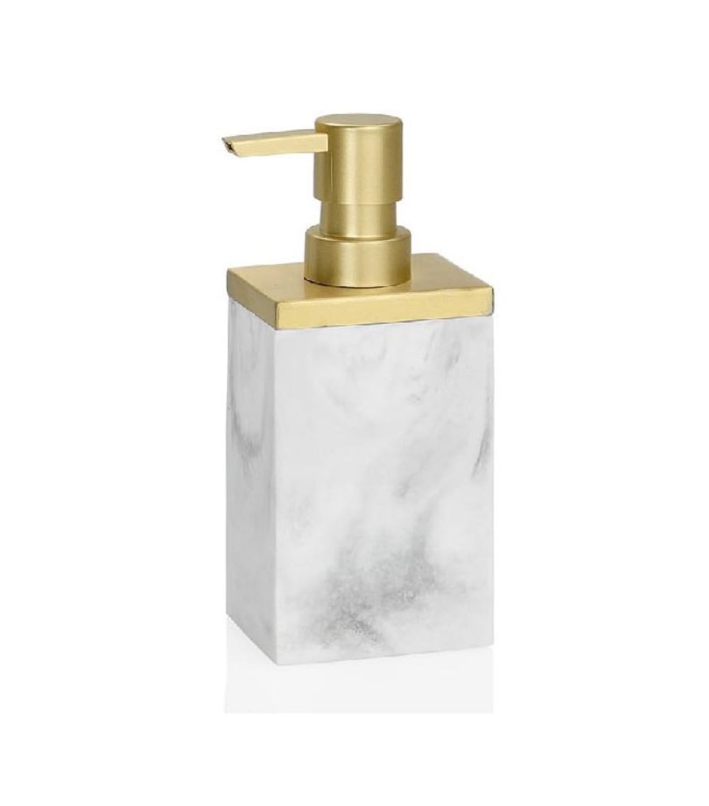 Wadiga Distributeur de savon résine effet marbre blanc et métal doré