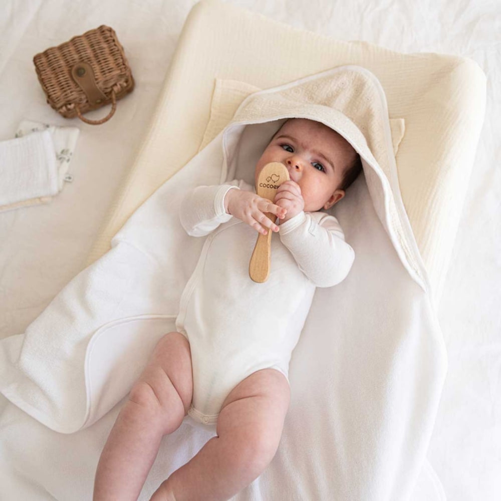 Housse de matelas à  langer + 2 langes ecru (Cocoeko) - Image 2