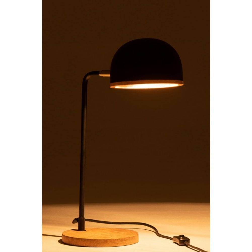 Lampe de bureau métal noir bois naturel H48cm — vue 4