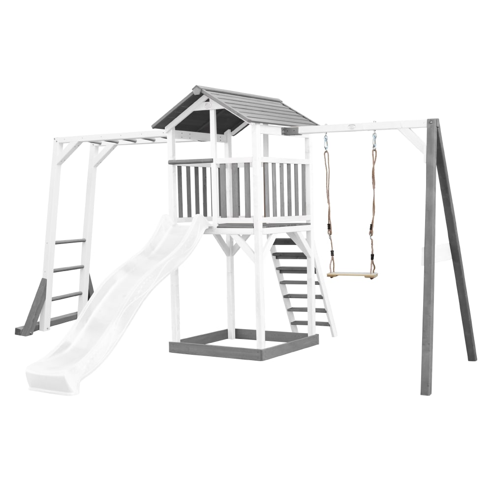 Axi Spielturm aus FSC Holz mit Rutsche & Schaukel, weiß/grau style modern - Holz