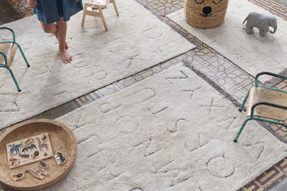 Alfombra lavable abecedario de algodón blanco 90x130 - Maisons du Monde