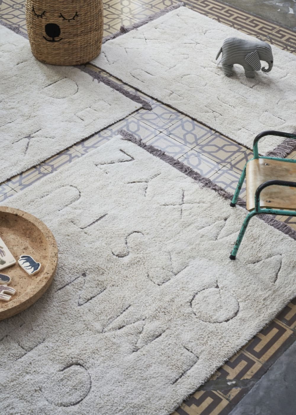 Alfombra lavable abecedario de algodón blanco 120x160 - Maisons du Monde