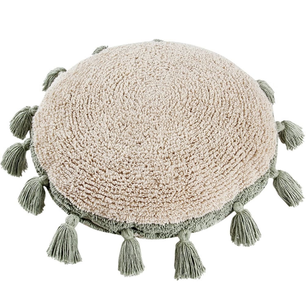 Coussin rond à pompons Circle vert (48 cm)