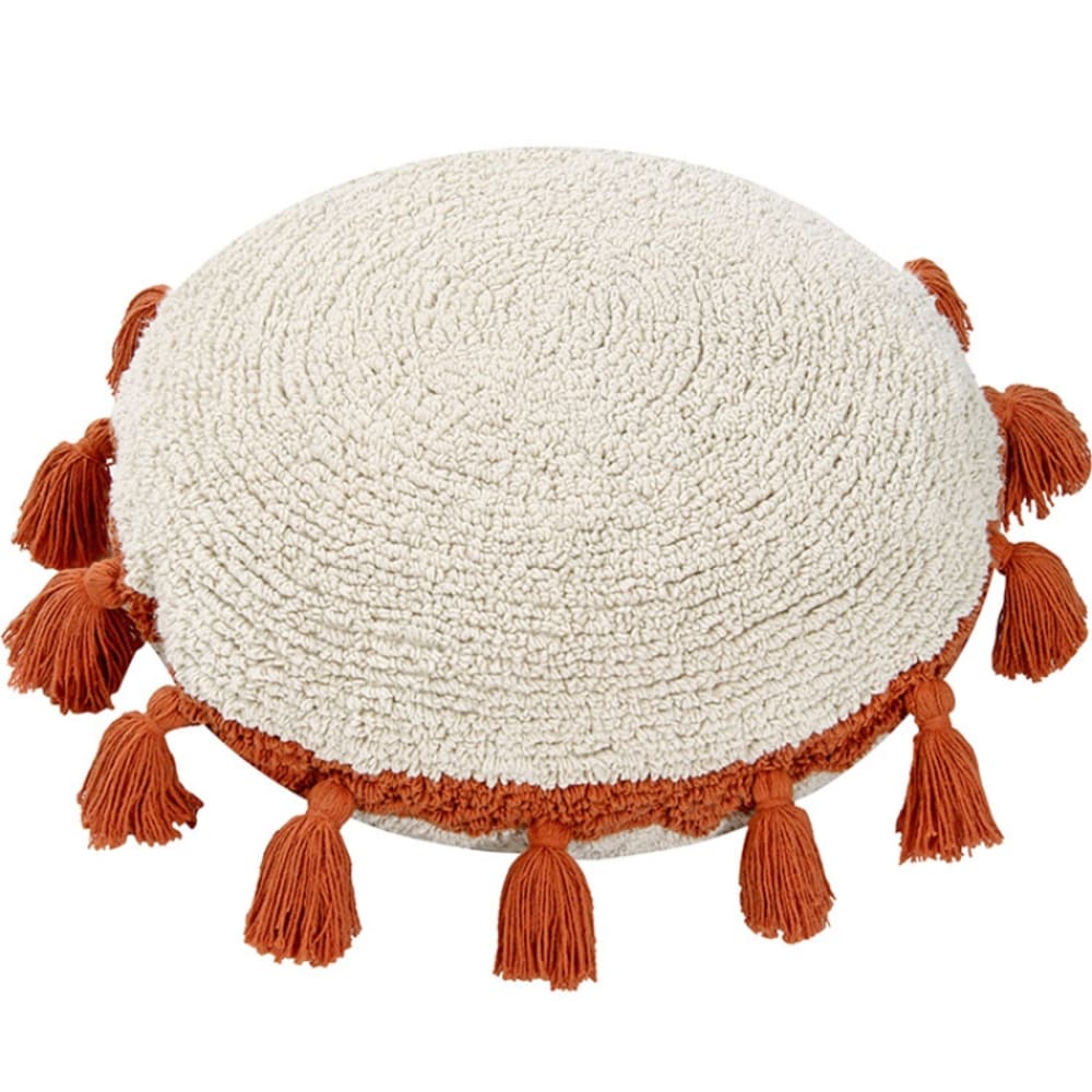 Coussin rond à pompons Circle terracotta (48 cm)