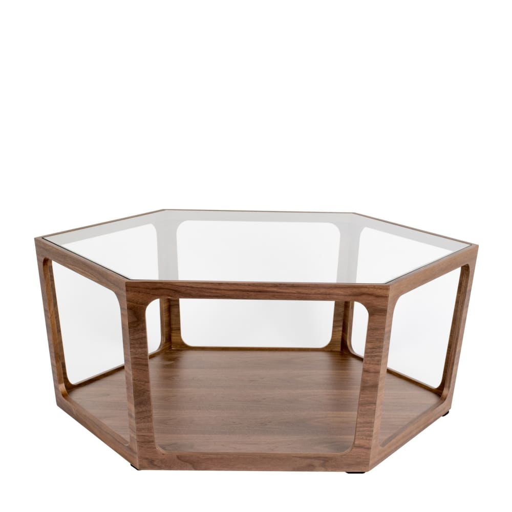 Table basse en verre et bois marron