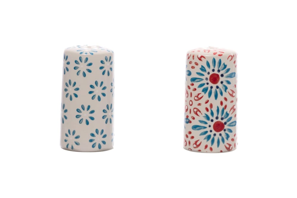 Salière et poivrière en céramique multicolore