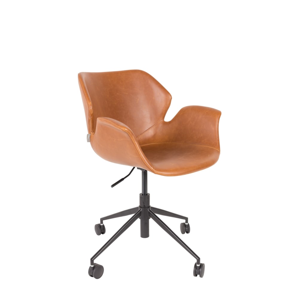 Chaise de bureau à roulettes en cuir marron