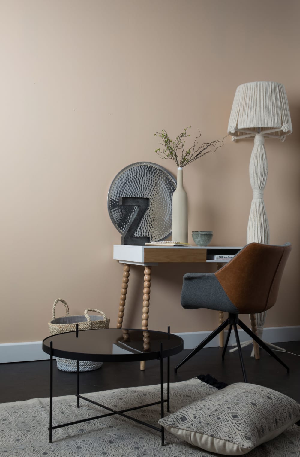 Fauteuil de bureau en tissu gris et cuir vintage - Maisons du Monde