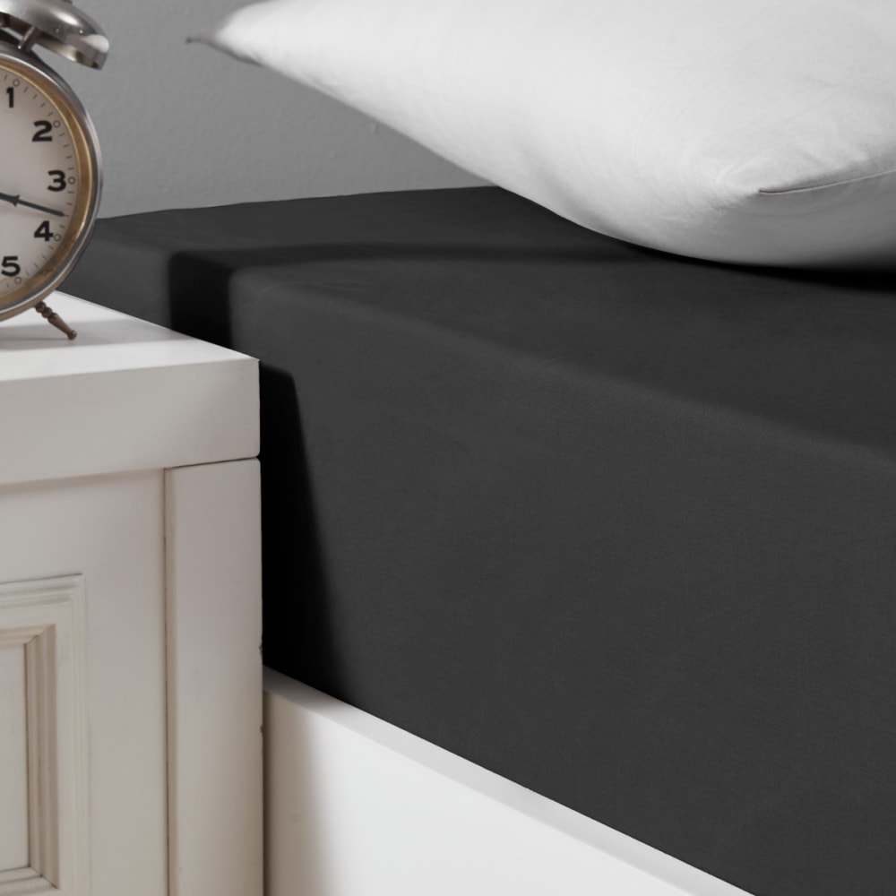 Drap housse en coton bio lavé Carbone 140x190 cm