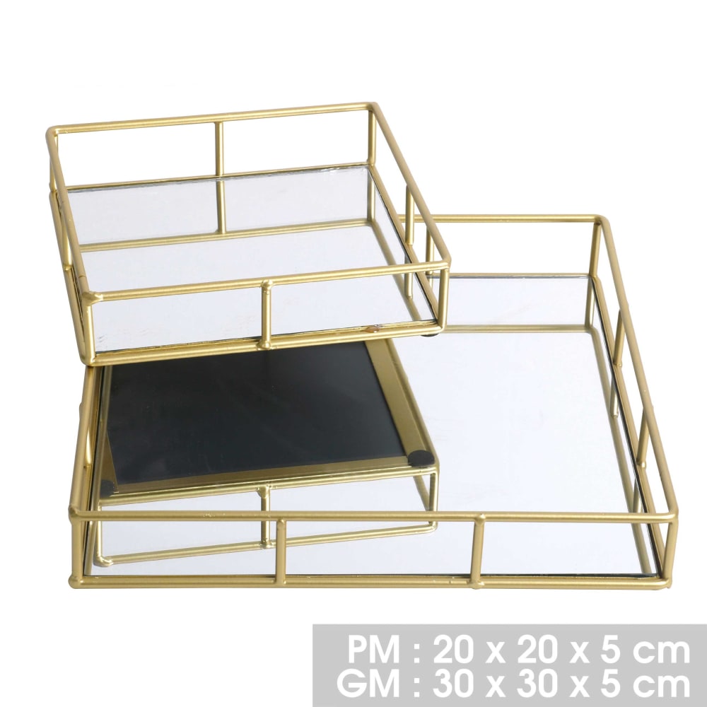 Set de 2 plateaux en métal doré et miroir carrés 30x30x5cm - Maisons du Monde