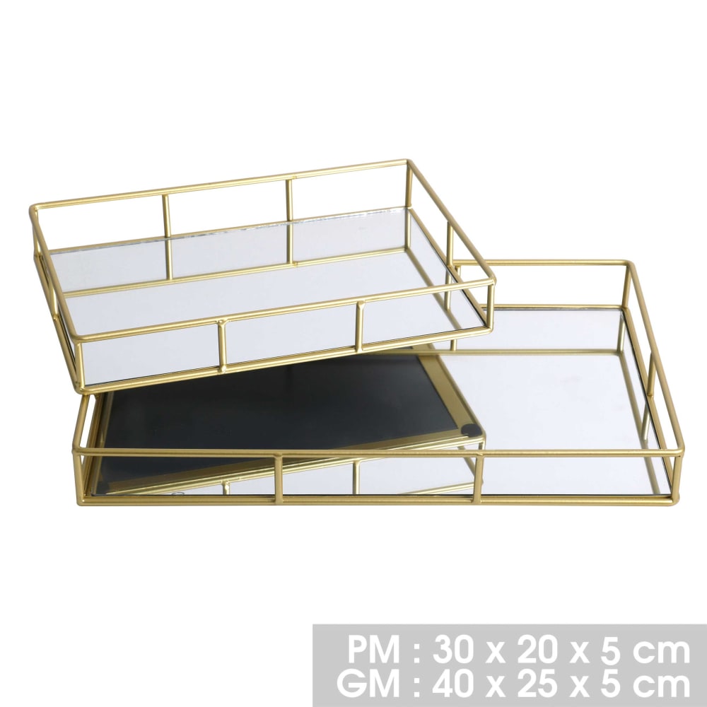 Set de 2 plateaux en métal doré et miroir rectangulaires 40x25x5cm - Maisons du Monde