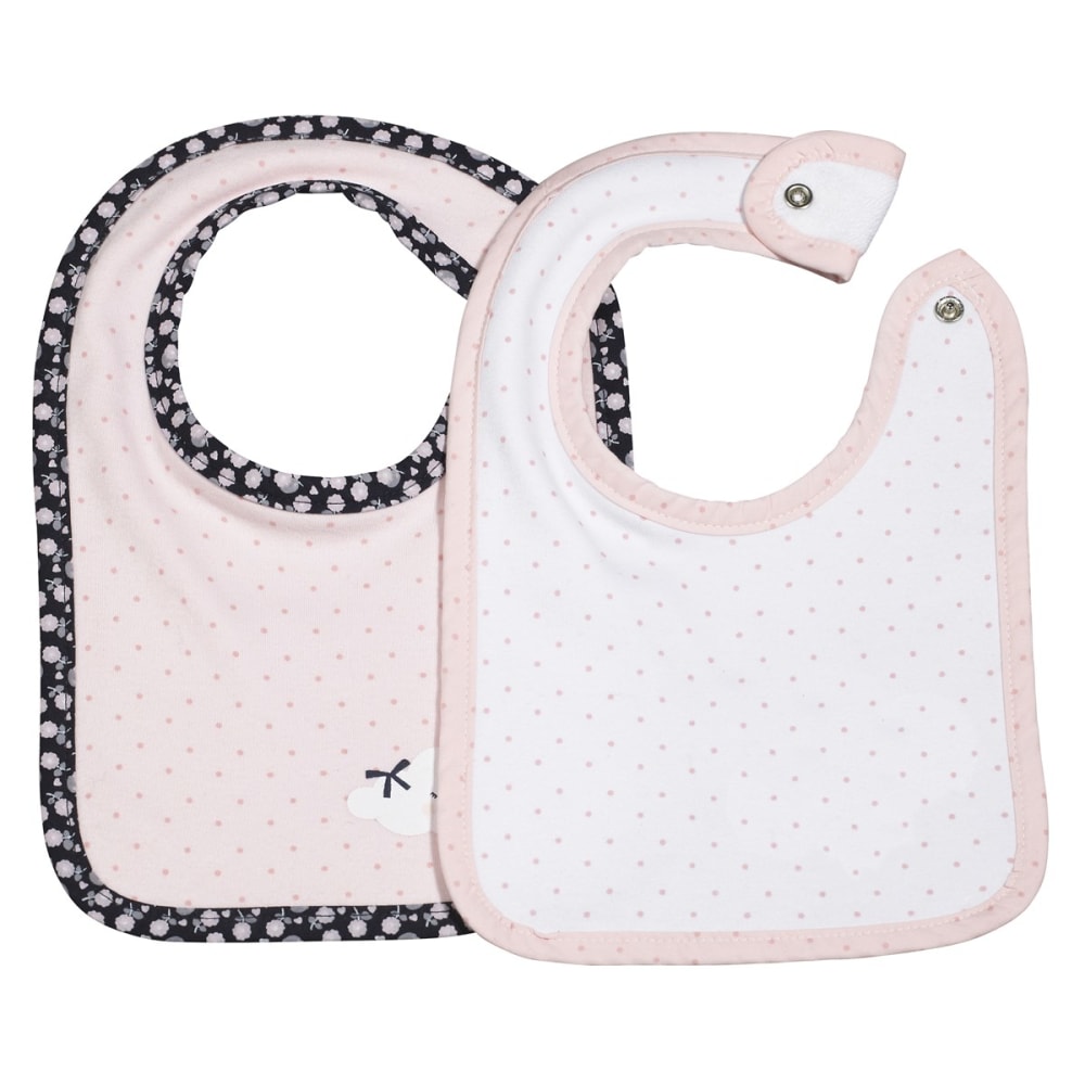 Sauthon Lot de 2 bavoirs à pression Miss Fleur de Lune style classique chic Rose Coton - 26x1x18cm