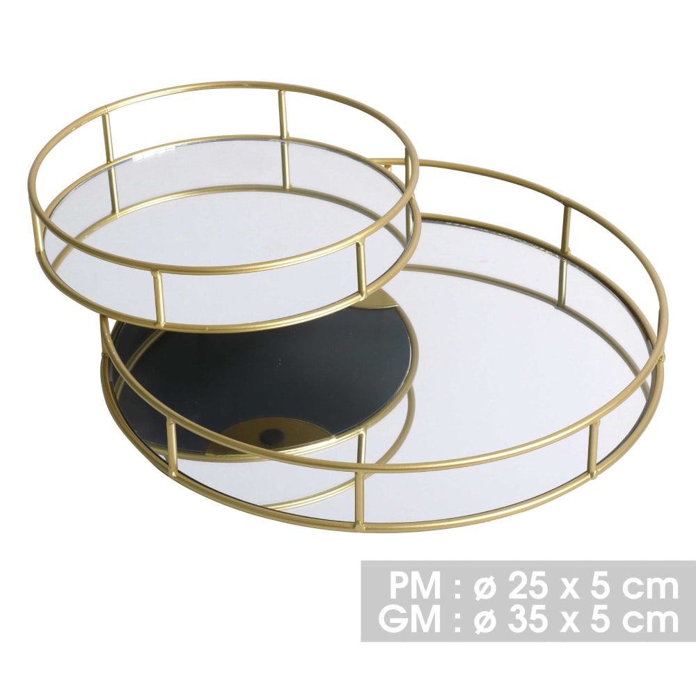 Set de 2 plateaux en métal doré et miroir ronds - Maisons du Monde