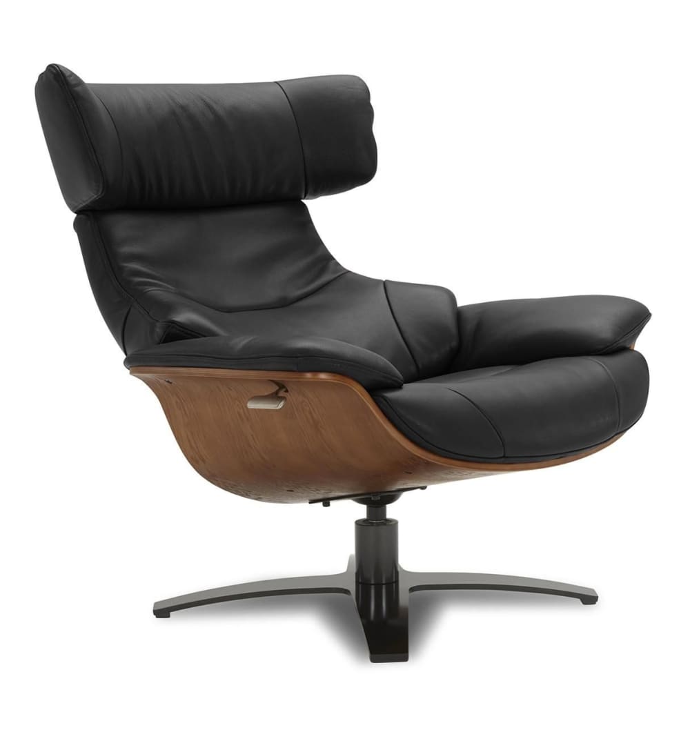 Fauteuil de relaxation en cuir noir et chêne naturel