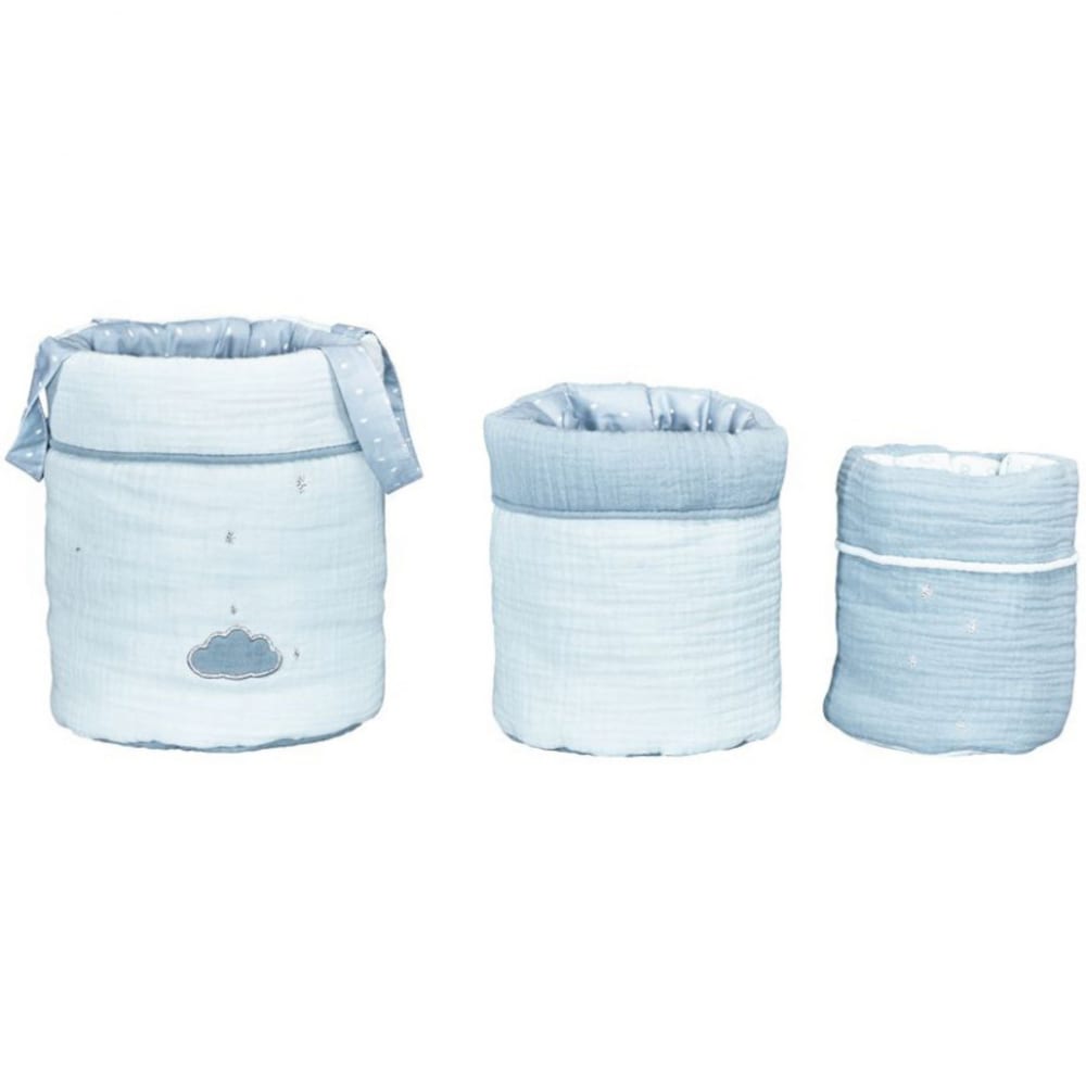 Sauthon Lot de 3 paniers de toilette Lily mint (18 x 21 cm) style classique chic Vert Coton - 18x18x21cm