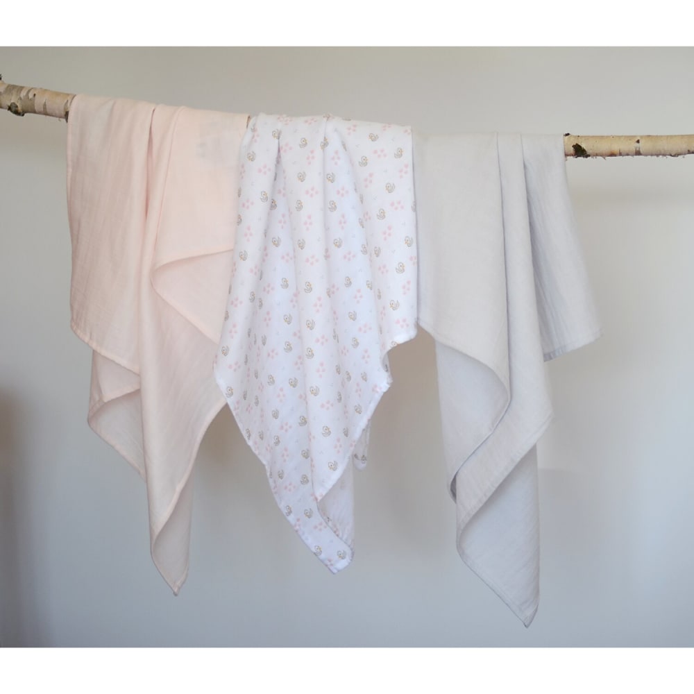 Lot de 3 langes en coton rose/gris - Maisons du Monde