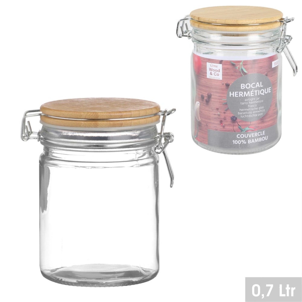 Bocal cuisine hermétique en verre couvercle clip bambou 0,7L - Maisons du Monde